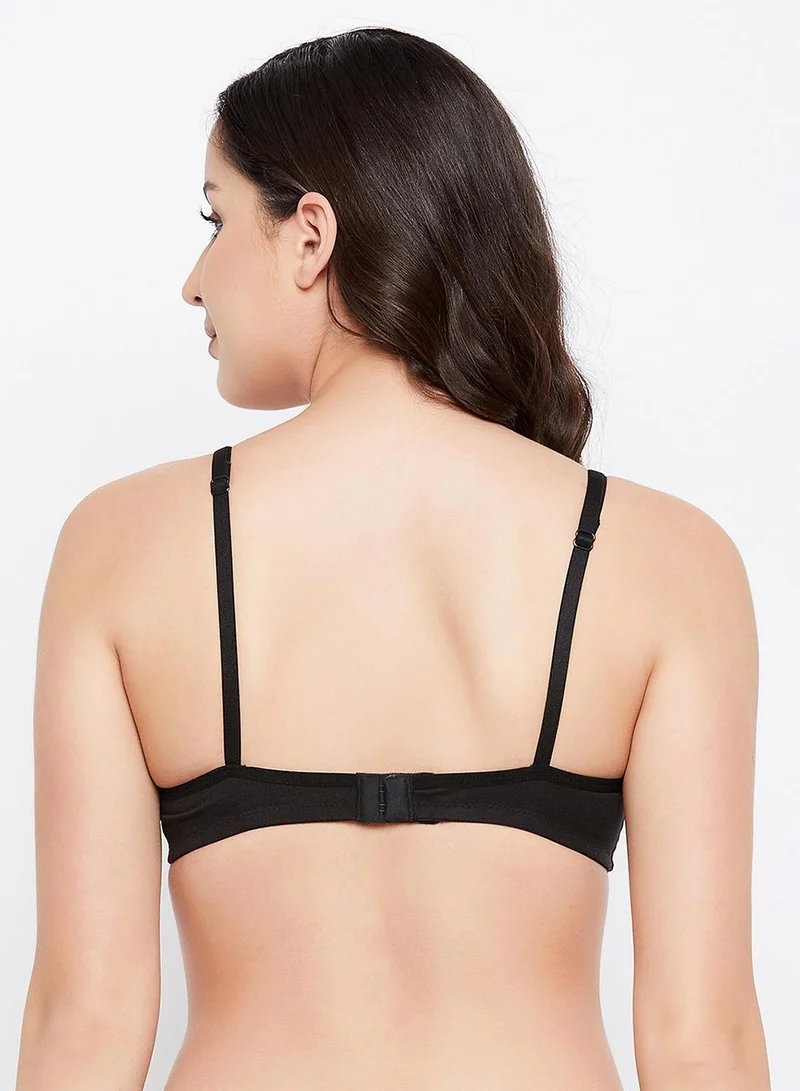 Clovia Multicolour Non-Padded Non-Wired Full Coverage T-Shirt Bra in Powder Blue & Black - Cotton for Women | Best Price UAE